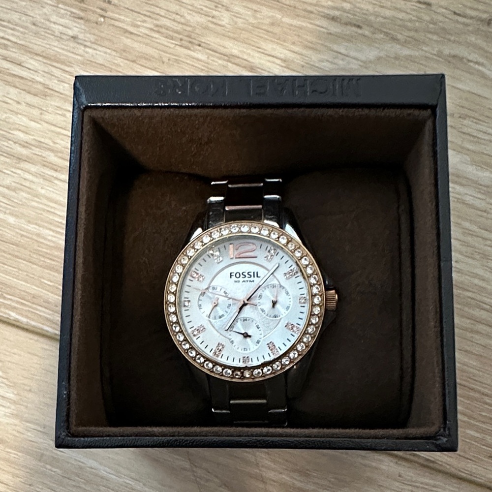 Fossil Women's Black and Gold Crystal Watch